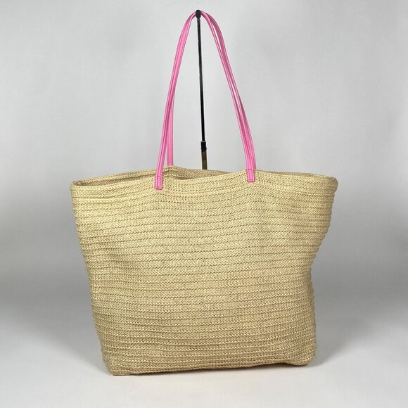 Vera Bradley Straw Beach Tote Bag Sea Turtle Pink Double Handles Open Top - Picture 3 of 5